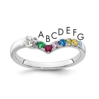 14k White Gold 7 Synthetic Birthstone with Diamond Mother's Ring