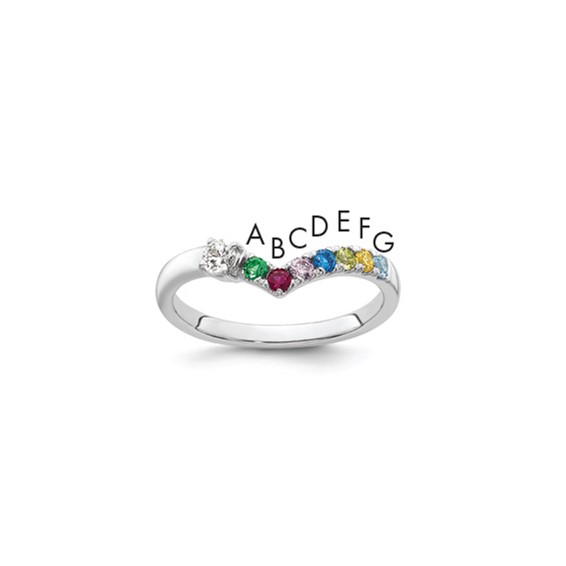 14k White Gold 7 Synthetic Birthstone with Diamond Mother's Ring