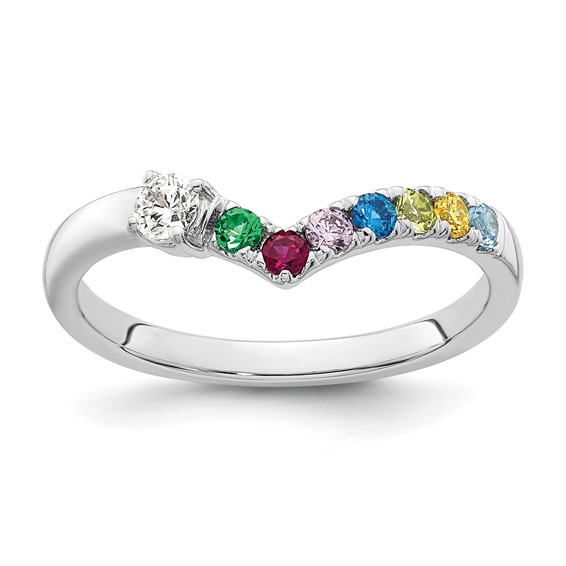 14k White Gold 7 Synthetic Birthstone with Diamond Mother's Ring