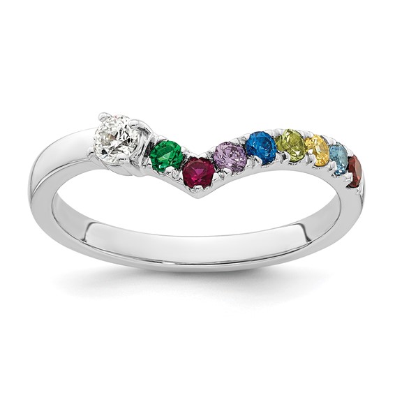 14k White Gold 8 Genuine Birthstone with Diamond Mother's Ring