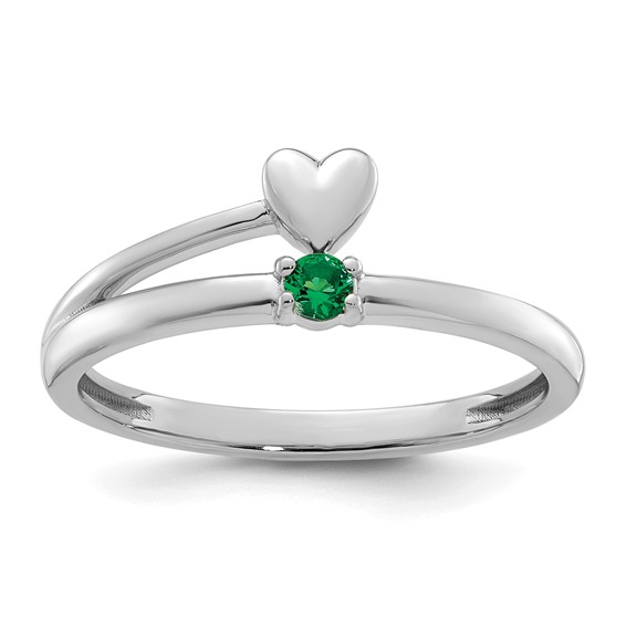 14k White Gold Heart with 1 Birthstone Mother's  Ring Mounting
