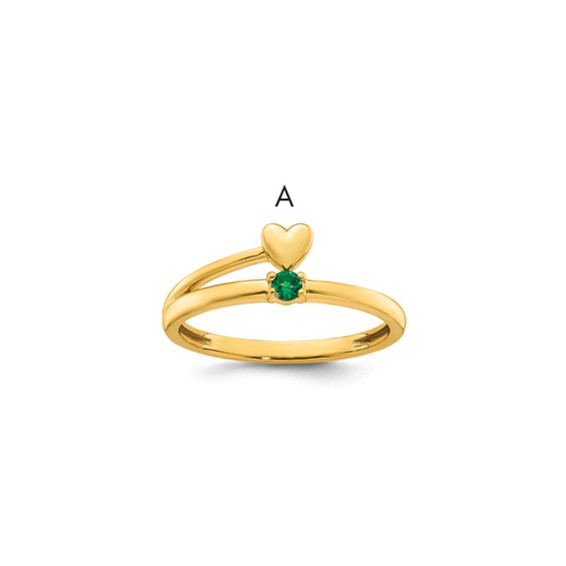 14k Heart with 1 Synthetic Birthstone Mother's Ring
