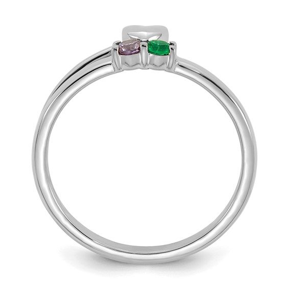 14k White Gold Heart with 2 Birthstone Mother's  Ring Mounting