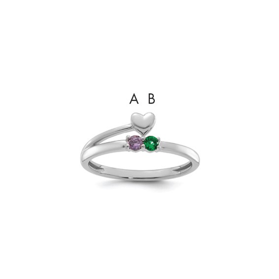 14k White Gold Heart with 2 Birthstone Mother's  Ring Mounting