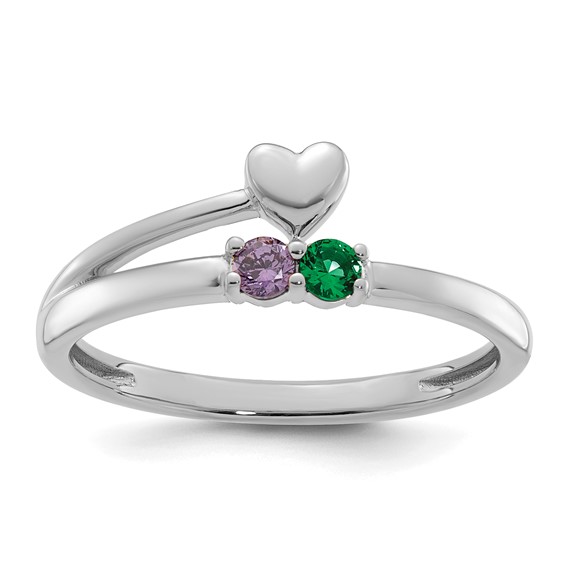 14k White Gold Heart with 2 Birthstone Mother's  Ring Mounting
