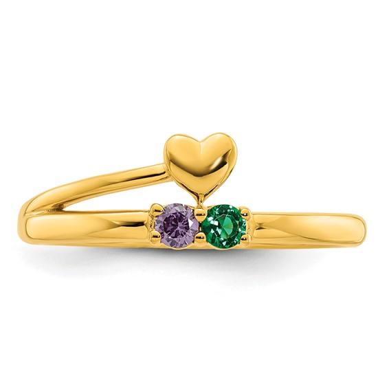 14k Heart with 2 Birthstone Mother's Ring Mounting