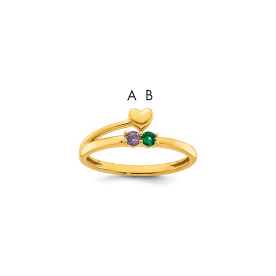 14k Heart with 2 Birthstone Mother's Ring Mounting