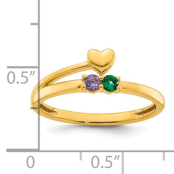 14k Heart with 2 Birthstone Mother's Ring Mounting