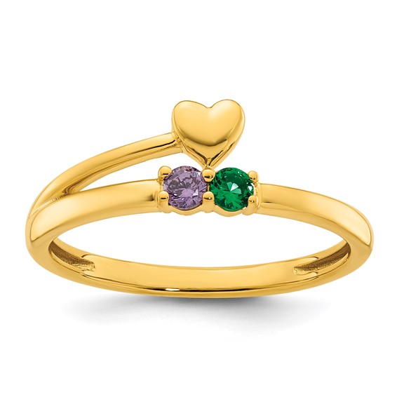 14k Heart with 2 Birthstone Mother's Ring Mounting
