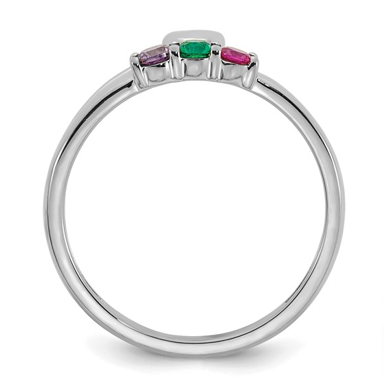 14k White Gold Heart with 3 Birthstone Mother's  Ring Mounting