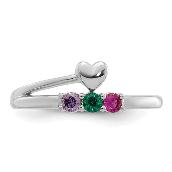 14k White Gold Heart with 3 Birthstone Mother's  Ring Mounting