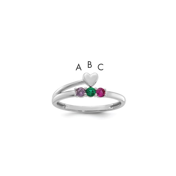 14k White Gold Heart with 3 Birthstone Mother's  Ring Mounting