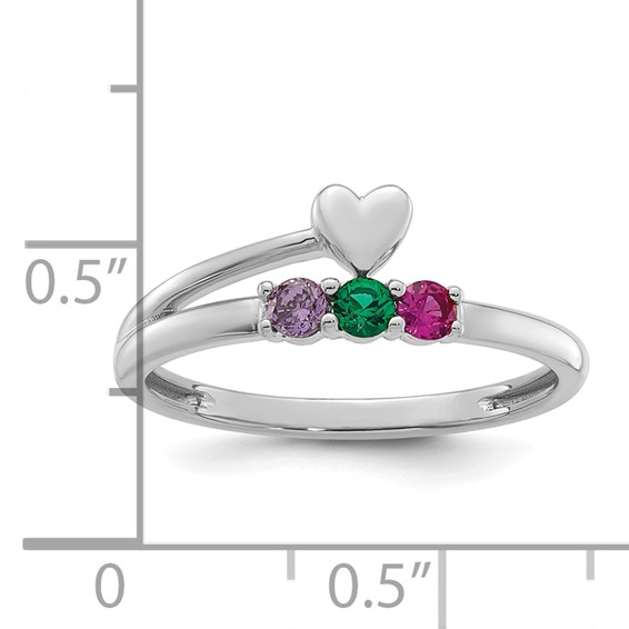 14k White Gold Heart with 3 Birthstone Mother's  Ring Mounting