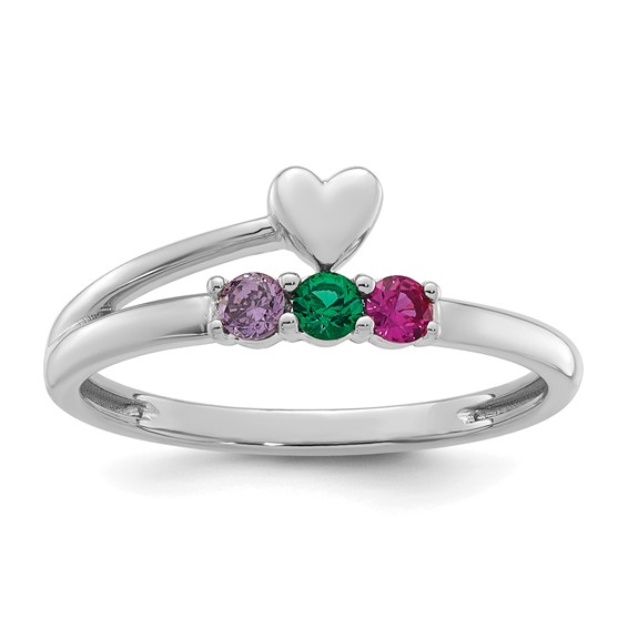 14k White Gold Heart with 3 Birthstone Mother's  Ring Mounting