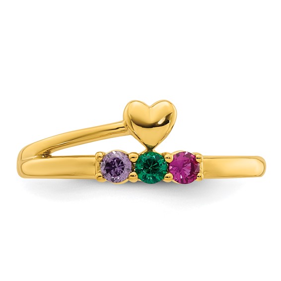 14k Heart with 3 Birthstone Mother's Ring Mounting