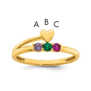 14k Heart with 3 Birthstone Mother's Ring Mounting