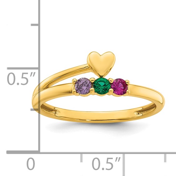 14k Heart with 3 Birthstone Mother's Ring Mounting