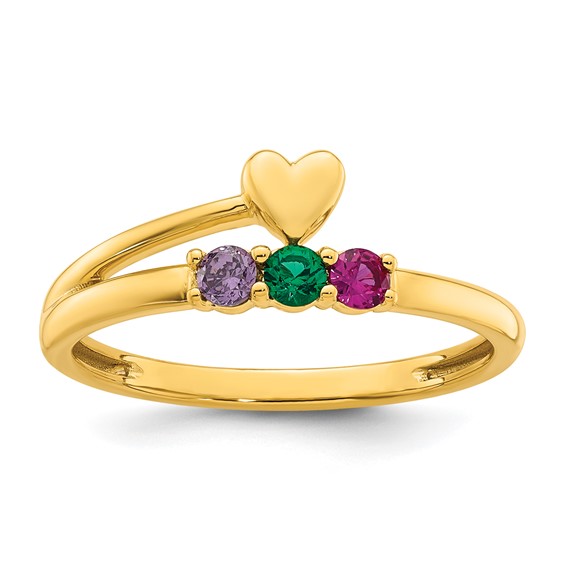 14k Heart with 3 Birthstone Mother's Ring Mounting
