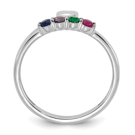 14k White Gold Heart with 4 Synthetic  Birthstone Mother's Ring