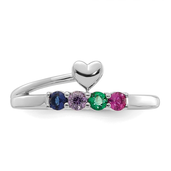 14k White Gold Heart with 4 Synthetic  Birthstone Mother's Ring