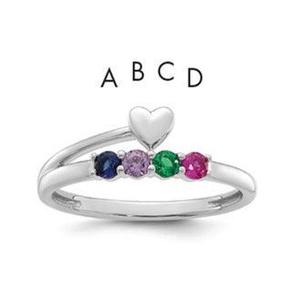 14k White Gold Heart with 4 Synthetic  Birthstone Mother's Ring