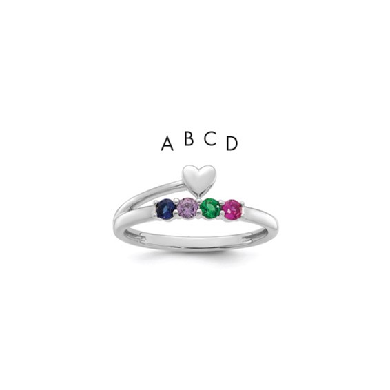 14k White Gold Heart with 4 Synthetic  Birthstone Mother's Ring