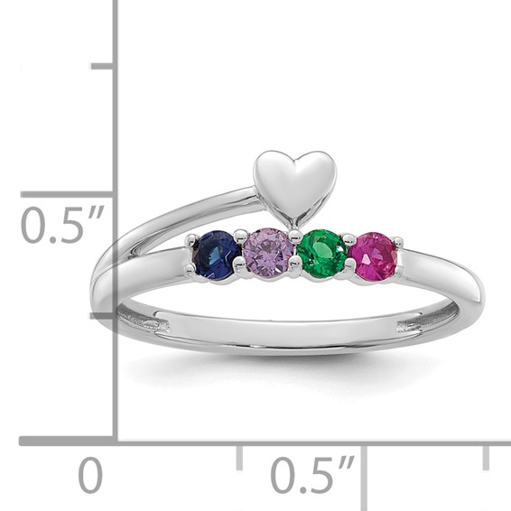 14k White Gold Heart with 4 Synthetic  Birthstone Mother's Ring