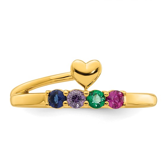 14k Heart with 4 Genuine Birthstone Mother's Ring