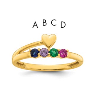 14k Heart with 4 Genuine Birthstone Mother's Ring