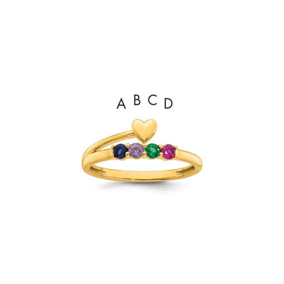 14k Heart with 4 Genuine Birthstone Mother's Ring