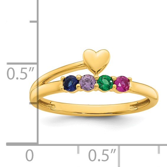 14k Heart with 4 Genuine Birthstone Mother's Ring