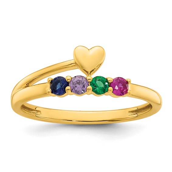 14k Heart with 4 Genuine Birthstone Mother's Ring