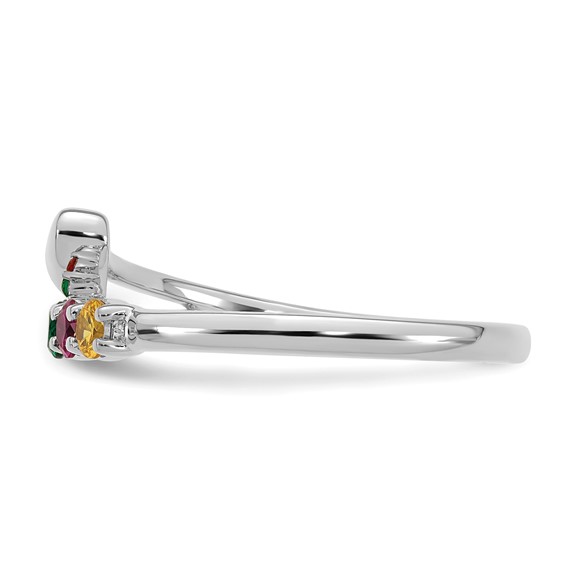 14k White Gold Heart with 5 Synthetic  Birthstone Mother's Ring