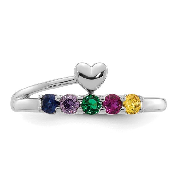 14k White Gold Heart with 5 Synthetic  Birthstone Mother's Ring
