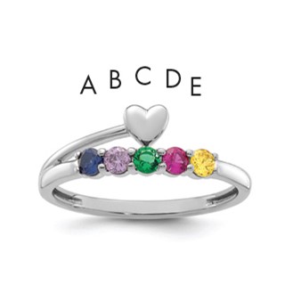 14k White Gold Heart with 5 Synthetic  Birthstone Mother's Ring