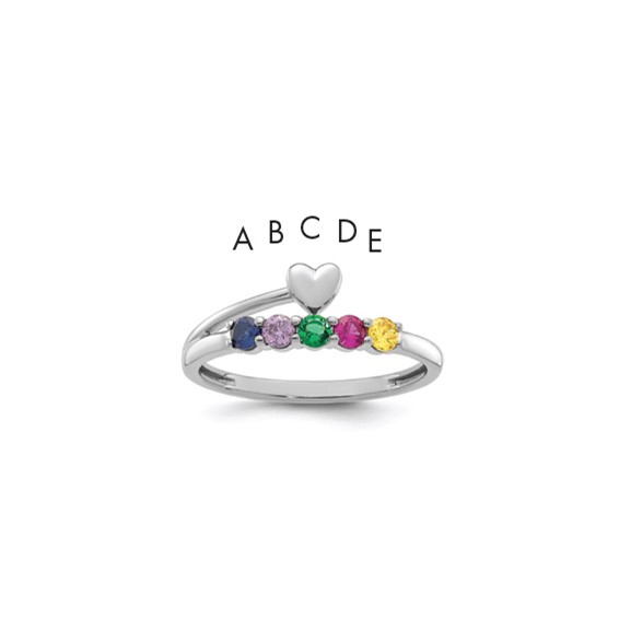14k White Gold Heart with 5 Synthetic  Birthstone Mother's Ring