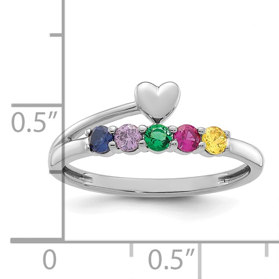 14k White Gold Heart with 5 Synthetic  Birthstone Mother's Ring