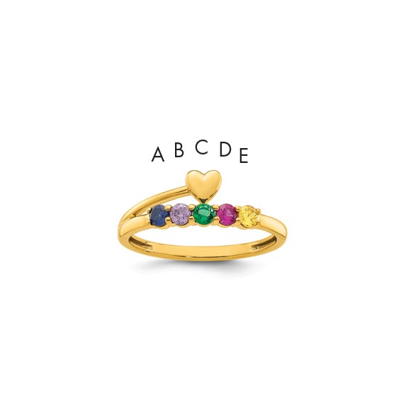 14k Heart with 5 Birthstone Mother's Ring Mounting