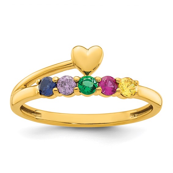 14k Heart with 5 Birthstone Mother's Ring Mounting