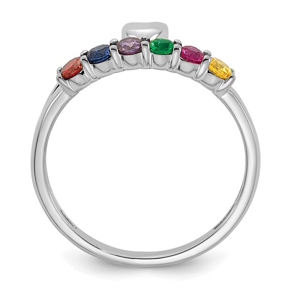 14k White Gold Heart with 6 Genuine Birthstone Mother's Ring