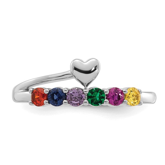 14k White Gold Heart with 6 Genuine Birthstone Mother's Ring