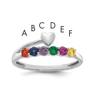 14k White Gold Heart with 6 Birthstone Mother's  Ring Mounting