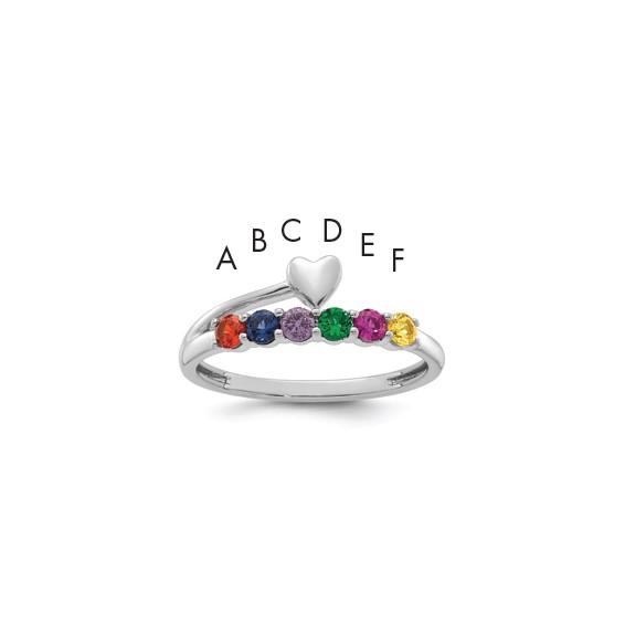 14k White Gold Heart with 6 Genuine Birthstone Mother's Ring