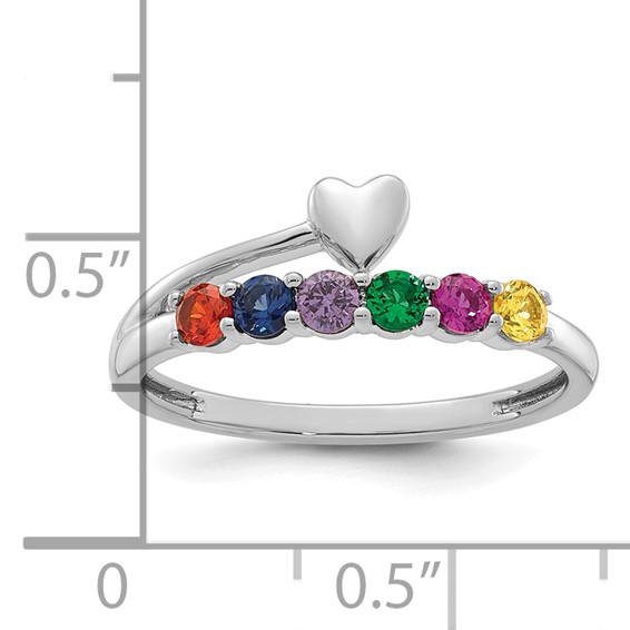 14k White Gold Heart with 6 Genuine Birthstone Mother's Ring