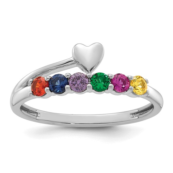 14k White Gold Heart with 6 Genuine Birthstone Mother's Ring