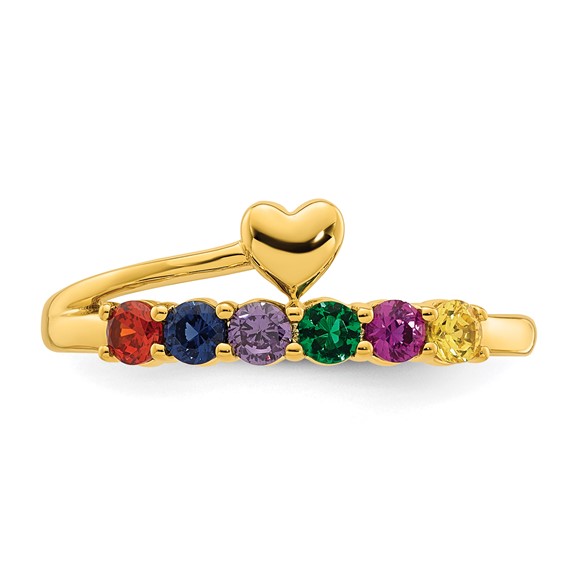 14k Heart with 6 Birthstone Mother's Ring Mounting