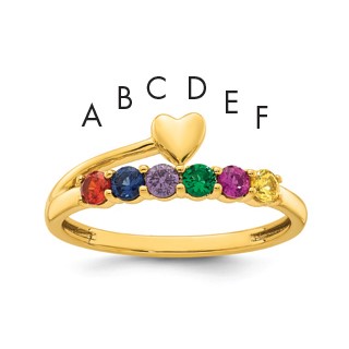 14k Heart with 6 Birthstone Mother's Ring Mounting