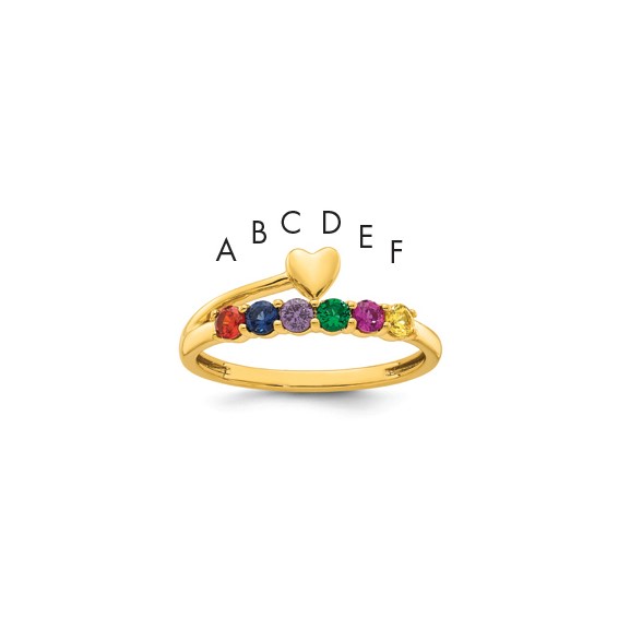 14k Heart with 6 Birthstone Mother's Ring Mounting