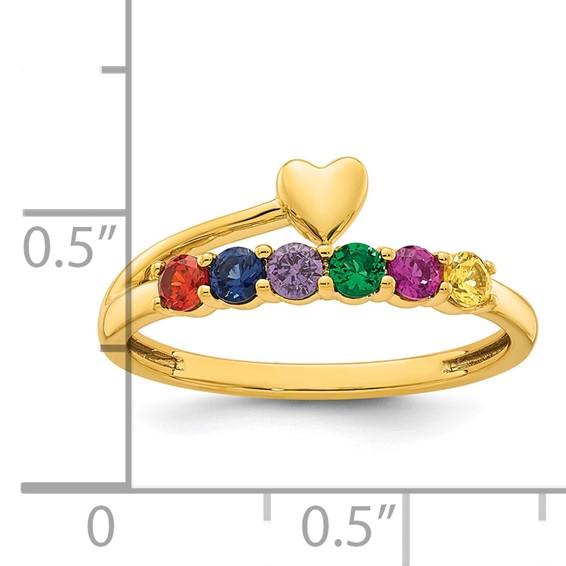 14k Heart with 6 Birthstone Mother's Ring Mounting