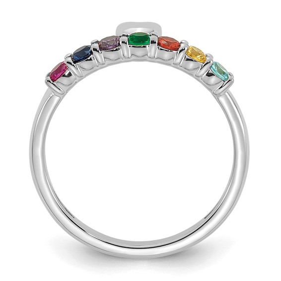 14k White Gold Heart with 7 Synthetic  Birthstone Mother's Ring